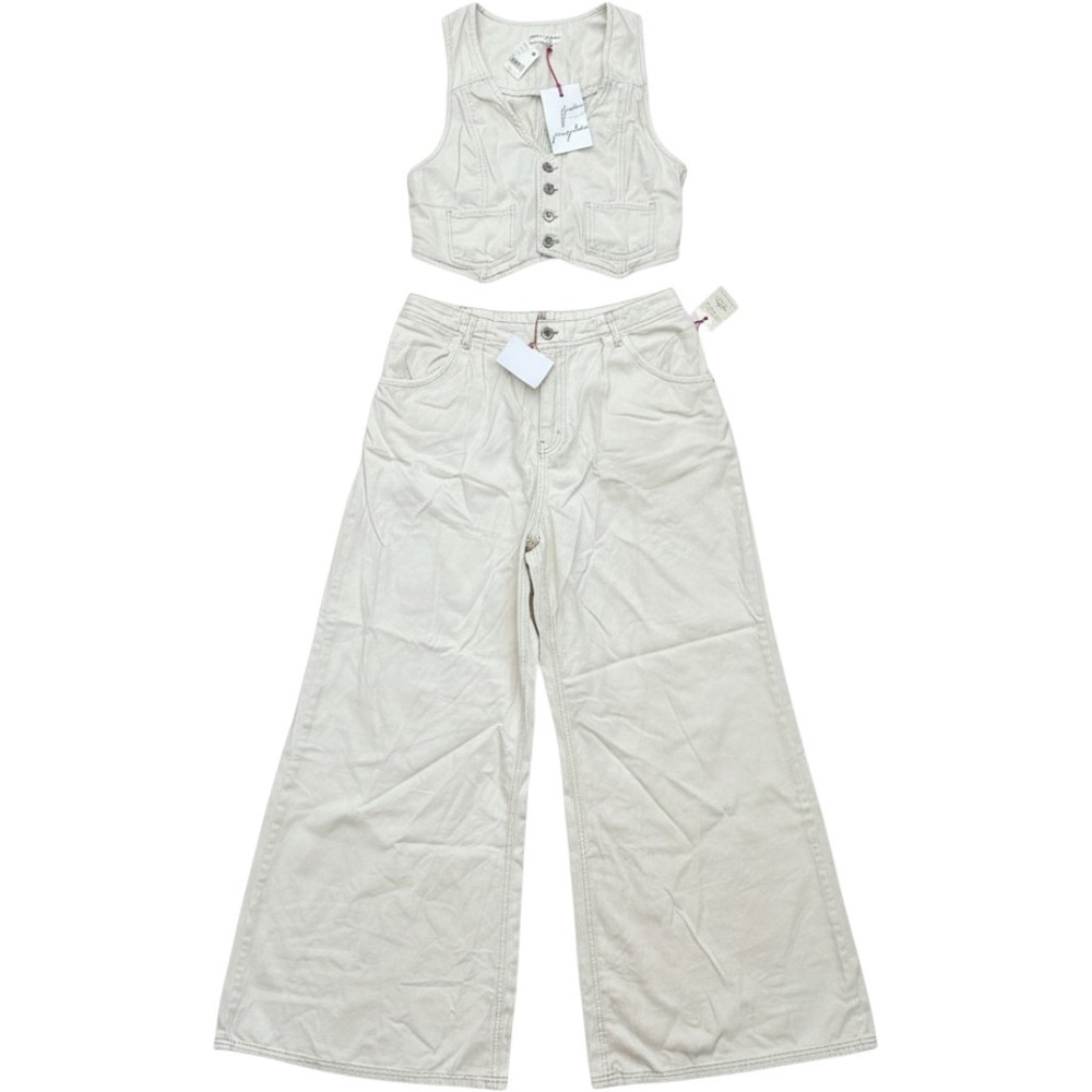 NWT Free People Suit Shop Gabbie Vest Suit Set Ivory Wide Leg Pants Top Large